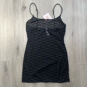 Savage X Fenty Black Sheer Logo Slip Dress